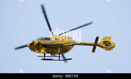 The Scottish Air Ambulance service provides essential life saving services to the National Health Service. Glasgow International Airport, UK. Stock Photo