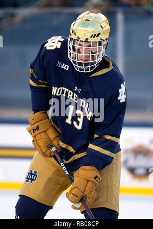 South Bend, Indiana, USA. 05th Jan, 2019. Notre Dame forward Colin Theisen (13) during NCAA Hockey game action between the Michigan Wolverines and the Notre Dame Fighting Irish at Compton Family Ice Arena in South Bend, Indiana. John Mersits/CSM/Alamy Live News Stock Photo