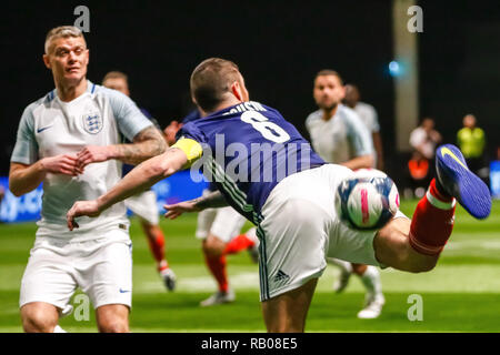 Glasgow, UK. 5th Jan 2019. Action from Day 2 of the FansBet Star Sixes Tournament at the SSE Hydro in Glasgow.   Game 6 - England Vs Scotland Lee McCulloch getting creative during the Star Sixes Tournament in Glasgow Credit: Colin Poultney/Alamy Live News Stock Photo