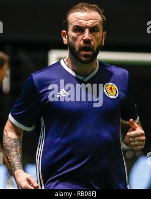 Glasgow, UK. 5th Jan 2019. Action from Day 2 of the FansBet Star Sixes Tournament at the SSE Hydro in Glasgow.   Game 6 - England Vs Scotland James McFadden is absolutely incensed with the referees decision to give a foul against him during the Star Sixes Tournament in Glasgow Credit: Colin Poultney/Alamy Live News Stock Photo