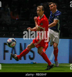 Glasgow, UK. 5th Jan 2019. Action from Day 2 of the FansBet Star Sixes Tournament at the SSE Hydro in Glasgow.    Game 2 - Wales Vs Scotland Barry Ferguson (C) during the Star Sixes Tournament in Glasgow Credit: Colin Poultney/Alamy Live News Stock Photo