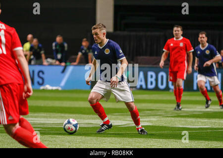 Glasgow, UK. 5th Jan 2019. Action from Day 2 of the FansBet Star Sixes Tournament at the SSE Hydro in Glasgow.    Game 2 - Wales Vs Scotland Simon Donnelly during the Star Sixes Tournament in Glasgow Credit: Colin Poultney/Alamy Live News Stock Photo