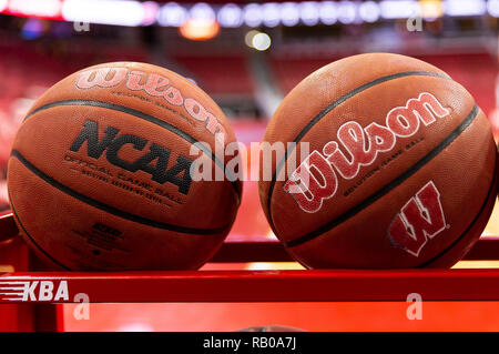 Madison, WI, USA. 3rd Jan, 2019. Wilson basketballs before the NCAA Basketball game between the Minnesota Golden Gophers and the Wisconsin Badgers at the Kohl Center in Madison, WI. John Fisher/CSM/Alamy Live News Stock Photo