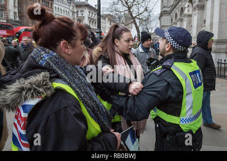 London, UK. 5th January 2019. Pro-Brexit protesters calling themselves the 'Yellow Vests UK' movement block roads and traffic in Westminster. Credit: Guy Corbishley/Alamy Live News Stock Photo