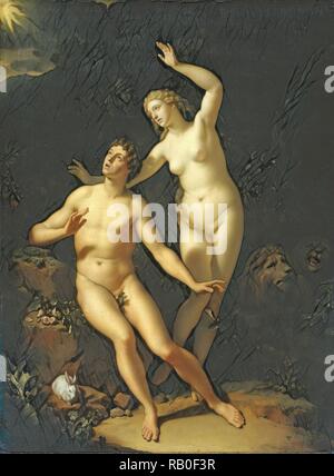 God Holds Adam and Eve Responsible, Adriaen van der Werff, 1717. Reimagined by Gibon. Classic art with a modern twist reimagined Stock Photo