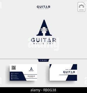 Guitar music Initial A, logo template vector illustration and business card Stock Vector