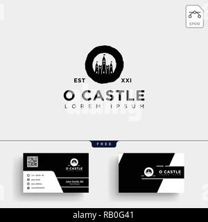 castle logo template vector illustration and stationery, letterhead, business card Stock Vector