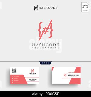 hashtag and programming code logo template vector illustration and business card design Stock Vector