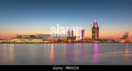 Mobile, Alabama, USA downtown skyline panorama on the river. Stock Photo
