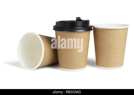 Row of Takeaway Coffee Cups on White background Stock Photo