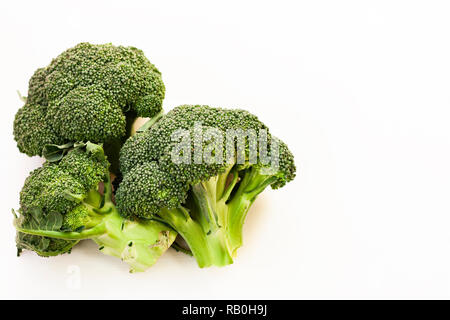 Broccoli inflorescence on white background isolated with space for text. Stock Photo