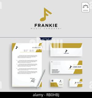 F music logo template vector illustration and stationery, letterhead, business card, envelope Stock Vector