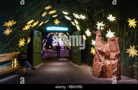 Jungfrau, Switzerland - Oct 20, 2018. Walking tunnel at the Ice Palace of Jungfraujoch Station (Switzerland). Stock Photo