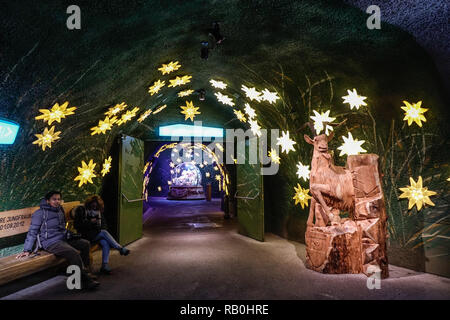 Jungfrau, Switzerland - Oct 20, 2018. Walking tunnel at the Ice Palace of Jungfraujoch Station (Switzerland). Stock Photo