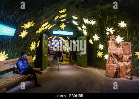 Jungfrau, Switzerland - Oct 20, 2018. Walking tunnel at the Ice Palace of Jungfraujoch Station (Switzerland). Stock Photo