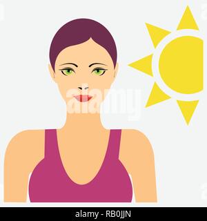 Portrait of a woman in swimming suit with the sun behind Stock Vector