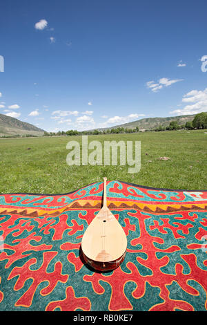 Kazakh national musical instrument known as Dombra, in Kazakhstan. Stock Photo
