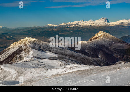 Gran Sasso chain seen from Monte Morrone, Abruzzo Stock Photo