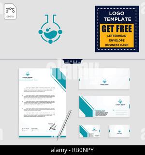 Laboratory share logo template, vector illustration and stationery branding pack Stock Vector