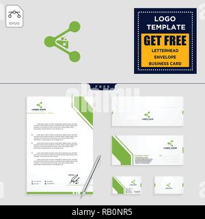 Laboratory share logo template, vector illustration and stationery branding pack Stock Vector