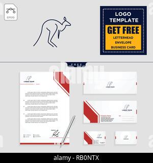 Kangaroo logo template vector illustration and letterhead, business card, envelope, stationery design Stock Vector