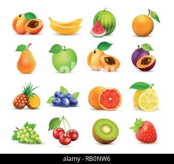 Vector icon set of Fruits isolated on white background Stock Vector
