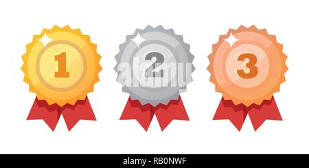 Medal icon set isolated on white. Competition Awards flat style - Vector design elements. Stock Vector