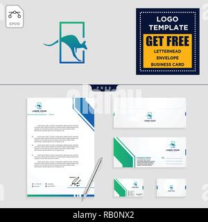 Kangaroo logo template vector illustration and letterhead, business card, envelope, stationery design Stock Vector