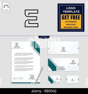 E initial logo template vector illustration and letterhead, business card, envelope, stationery design Stock Vector