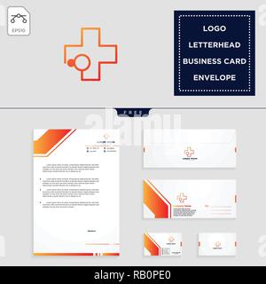 medical cross logo template vector illustration and free letterhead, envelope, business card design Stock Vector