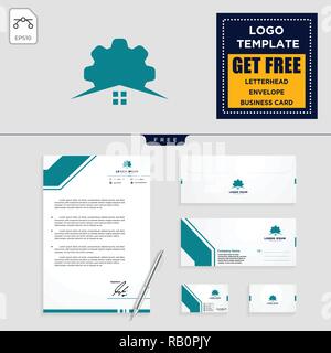 gear home, real estate repairing logo template vector illustration and stationery design include Stock Vector
