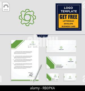 gear, and business chart logo template vector illustration, and letterhead, envelope, business card design Stock Vector