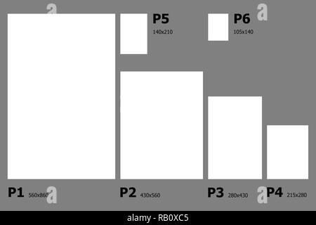 Example dimensions of Canadian paper sizes. Stock Photo