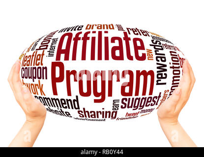 Affiliate Program word cloud hand sphere concept on white background. Stock Photo