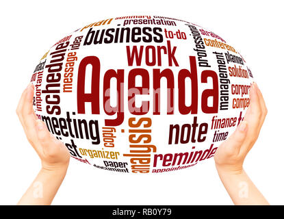 Agenda word cloud hand sphere concept on white background. Stock Photo