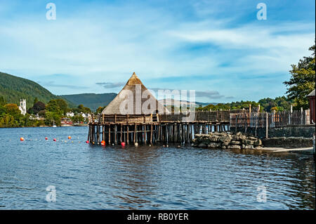 Early iron age Scottish Crannog Centre on Loch Tay near Kenmore Scotland as seen from the western loch shore Stock Photo