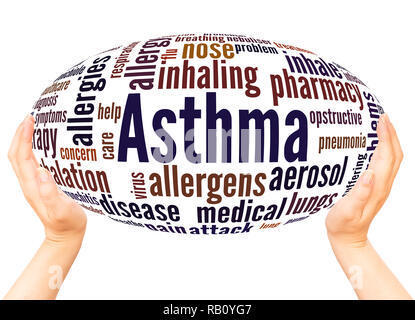 Asthma word cloud hand sphere concept on white background. Stock Photo