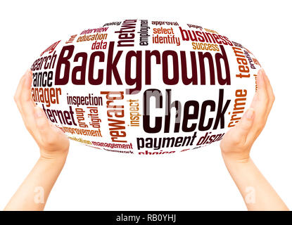 Background check word cloud hand sphere concept on white background. Stock Photo