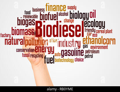 Biodiesel word cloud and hand with marker concept on white background. Stock Photo