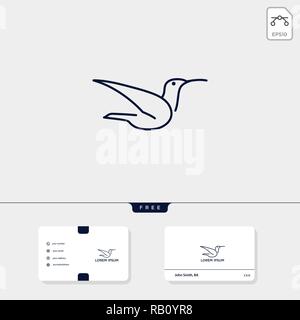 flying bird line art logo template and business card include, free vector illustration, logo inspiration Stock Vector