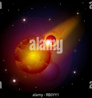 collision of planets. The explosion of the planet. Armageddon in outer space on a distant planet 10 eps Stock Vector