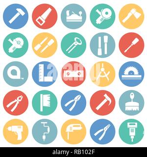 Tools icons set on color circles background for graphic and web design, Modern simple vector sign. Internet concept. Trendy symbol for website design web button or mobile app. Stock Vector