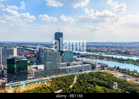 Donau City in Vienna, beautiful aerial view Stock Photo