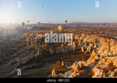 Hot air balloon flight over the mountains of Cappadocia Turkey Stock Photo