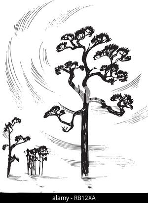Illustration of trees and deep sky. Good tattoo idea. Stock Vector