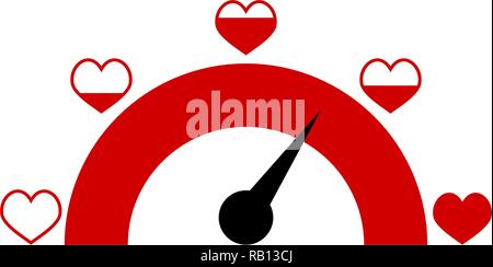 Love indicator with red hearts for mobile app. Vector indicator love with arrow, excellent level illustration Stock Vector