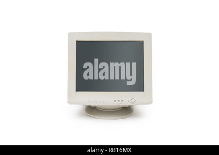Vintage CRT computer monitor on white background Stock Photo