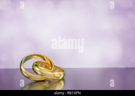 couple of gold wedding rings on bokeh background,3d rendering Stock Photo