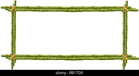 Wooden frame made of green bamboo sticks  bounded with rope and empty space for text or image.  mockup, clip art, border, template, photo frame isolat Stock Photo