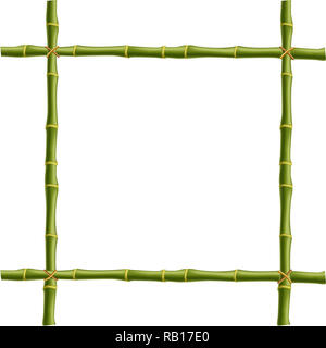 Wooden frame made of green bamboo sticks  bounded with rope and empty space for text or image.  mockup, clip art, border, template, photo frame isolat Stock Photo